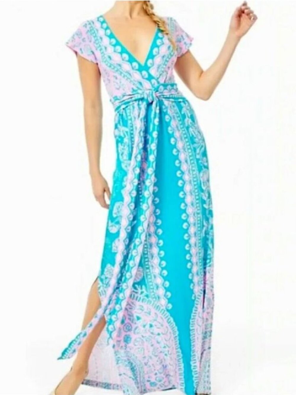 NWOT New Lilly Pulitzer Dress Pink Turquoise Aqua Esmarella Maxi Dress Size XL - Picture 5 of 16